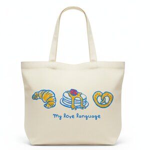 Breakfast Love Tote Bag Doodle Art Reusable Grocery Shopping Bag Gift